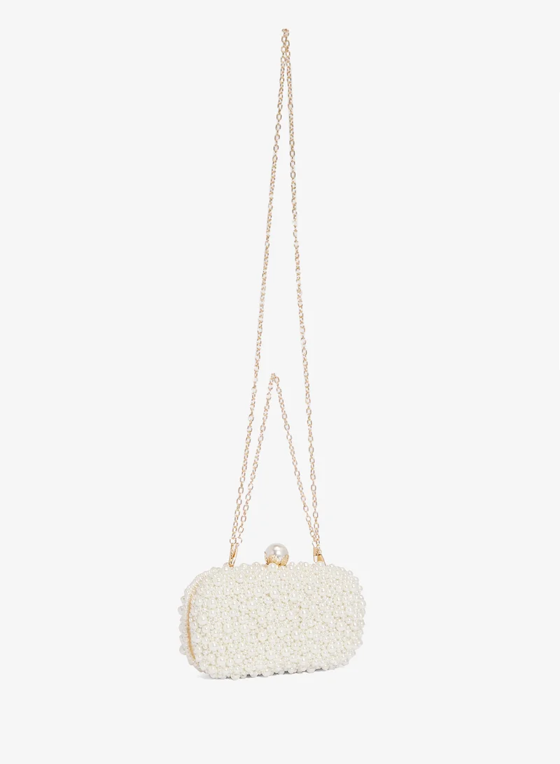Khizana Pearl Detailed Embellished Gold Accent Clutch